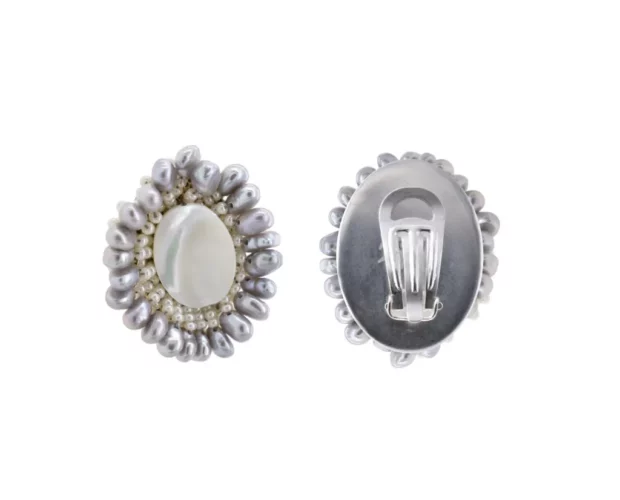 Earrings PENELOPE Ovale Grey Clip -back- ZIIO Jewels