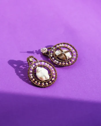 Baroque pearl and morganite earrings Ziio crafted using the Ziio technique