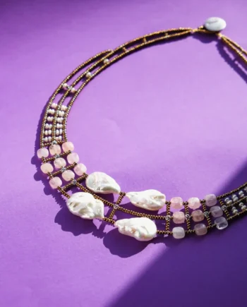 Baroque pearl and morganite necklace Ziio crafted using the Ziio technique