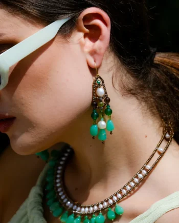 Model wearing green DANCE Criso Large earrings by Ziio