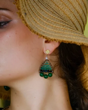 2. Earrings JARDIN Small Green worn on the ear